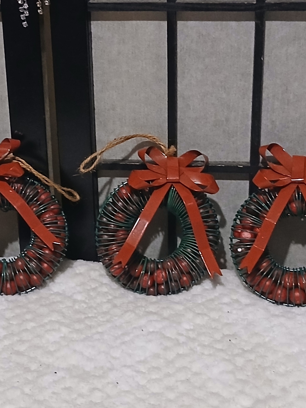 Festive Red Mini Wreath Ornament with Bow -
